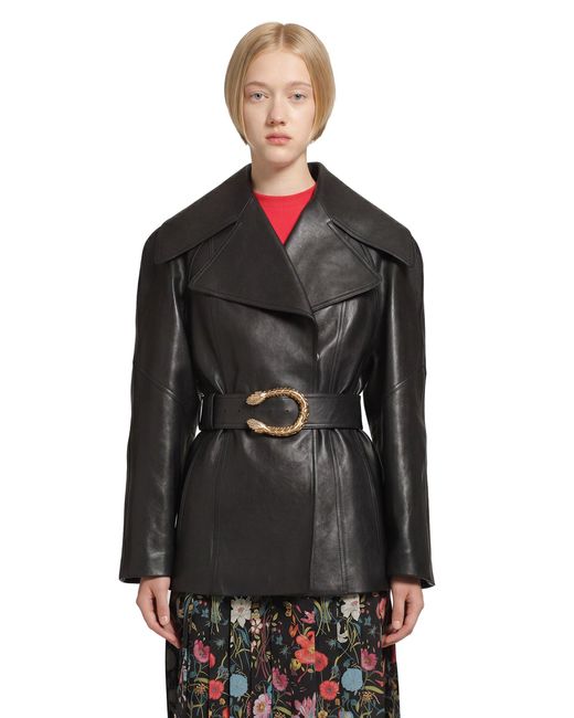 Gucci Black Belted Leather Nappa Trench Coat