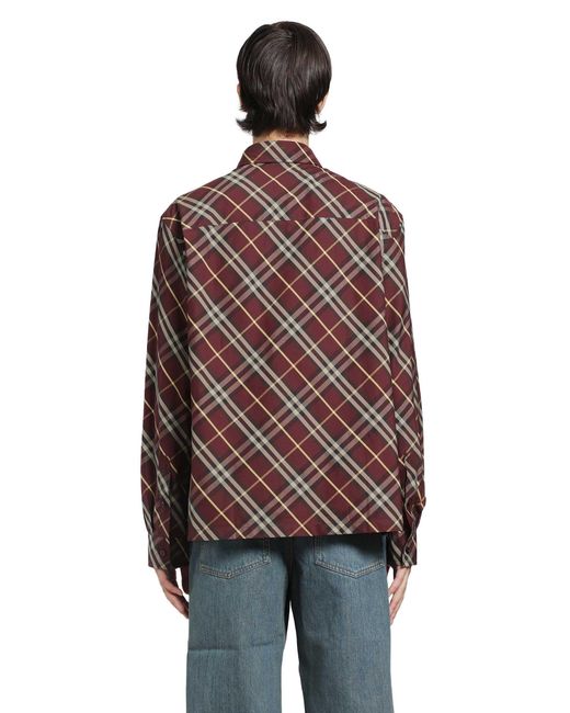 Burberry Red Classic Fit Check Cotton Shirt for men