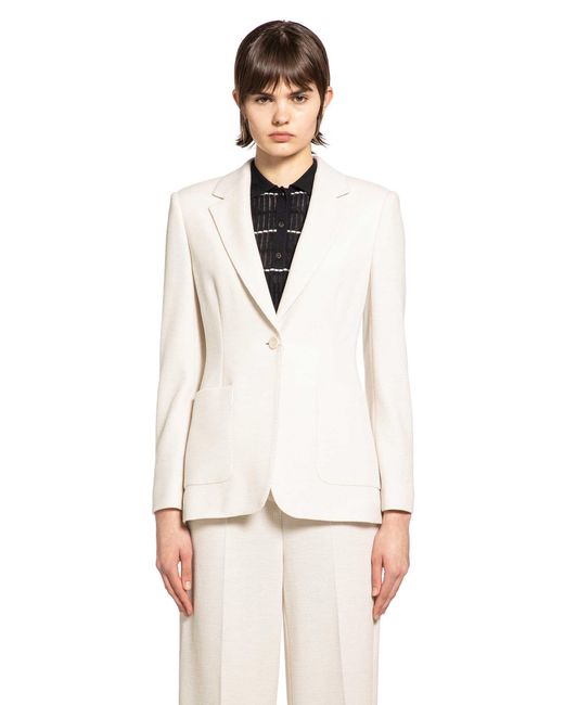 Max Mara White Single-Breasted Wool Piqué Blazer