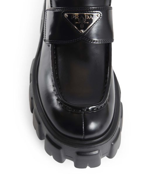 Prada Black Brushed Leather Monolith Loafers