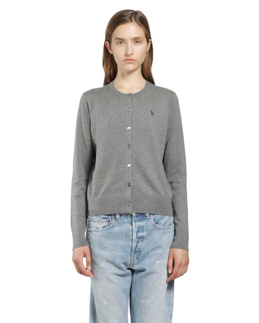 Polo Ralph Lauren Gray Stretch Cotton Blend Cardigan