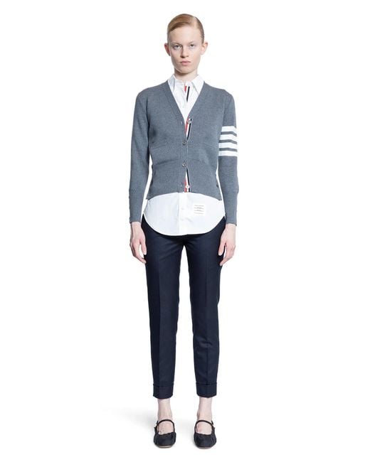 Thom Browne Blue Wool 4-Bar V-Neck Cardigan