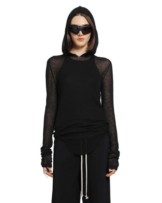 Rick Owens Black Tower Hooded Ls T