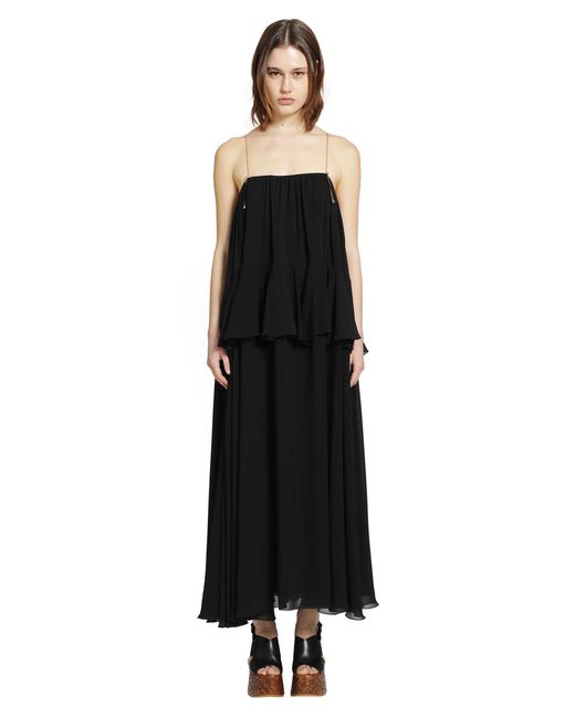 Chloé Black Silk Georgette Sleeveless Dress