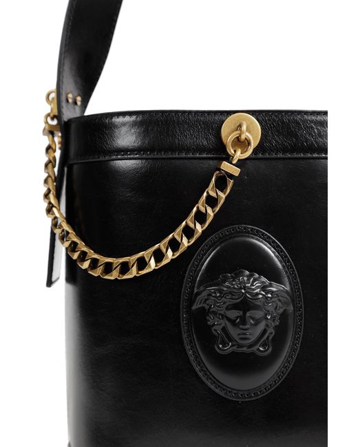 Versace Black Pivot Mini Leather Buket Bag
