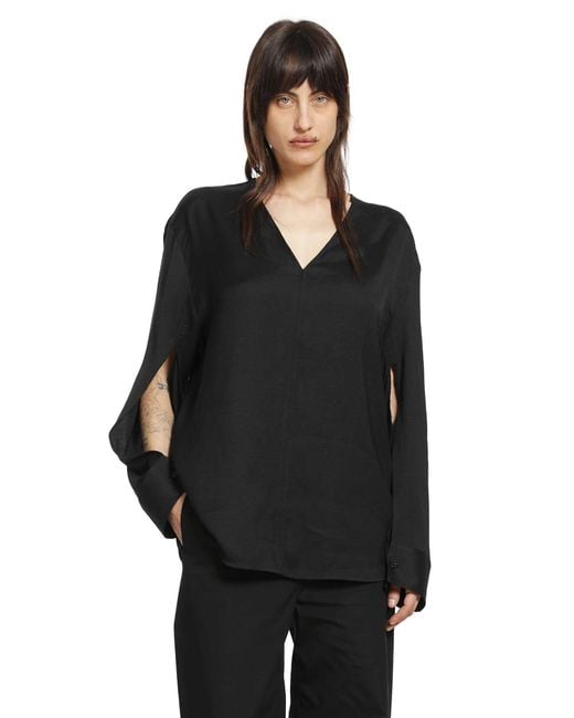 Totême Black V-Neck Tweed Blouse