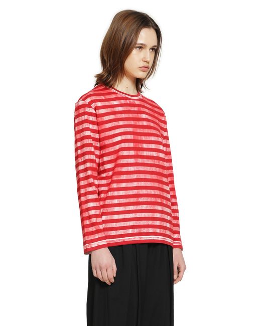 Comme des Garçons Red Striped Cotton Jersey Long Sleeve T-Shirt