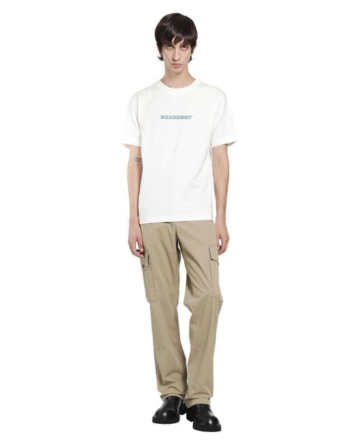 Burberry Natural Cotton Twill Cargo Trousers for men