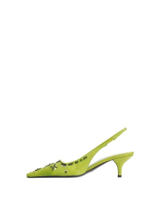 Prada Yellow Embroidered Satin Slingback Pumps