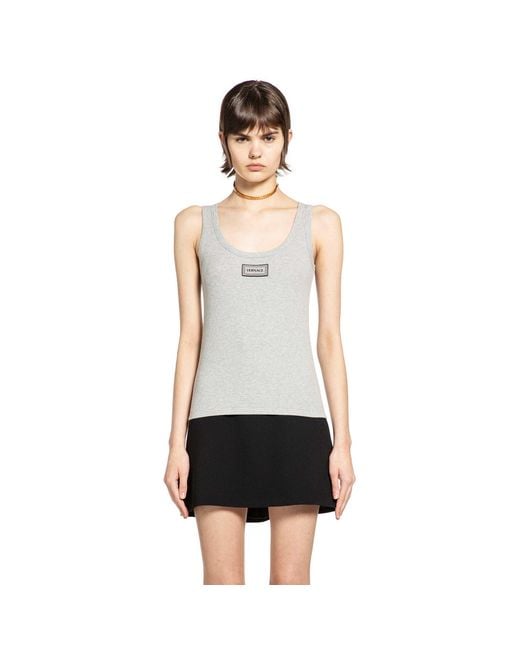Versace White Ribbed Stretch Cotton Tank Top
