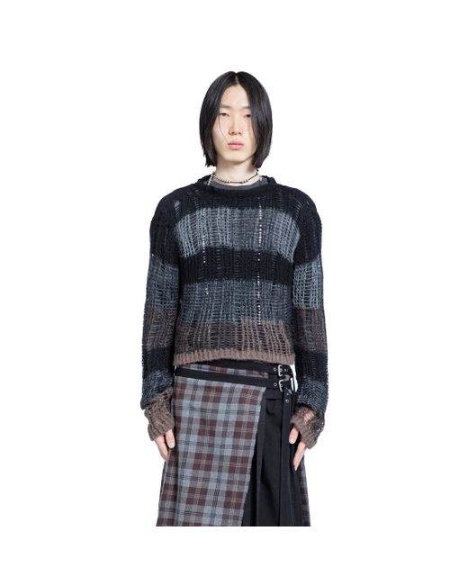 Ann Demeulemeester Blue Poliet Striped Laddered Ajour Knit Sweataer for men
