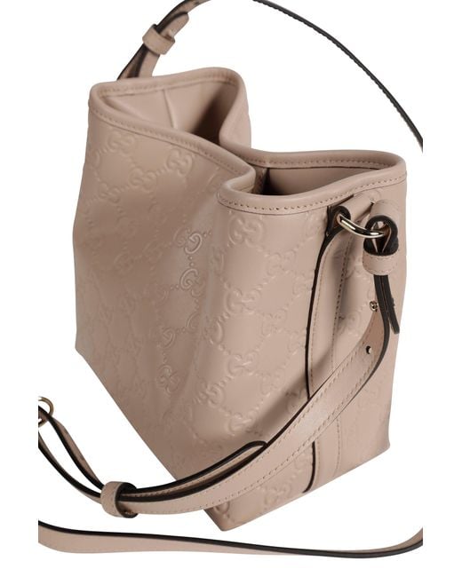 Gucci Natural Gg Emblem Small Bucket Bag