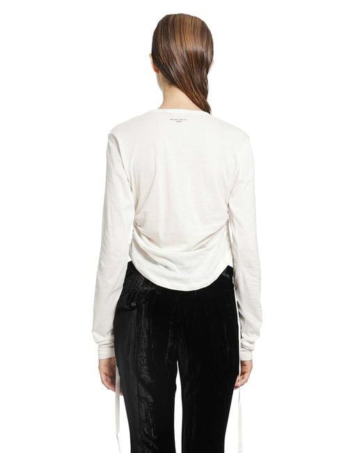 Ann Demeulemeester White Dot Wrinkled Cropped Long Sleeve Top