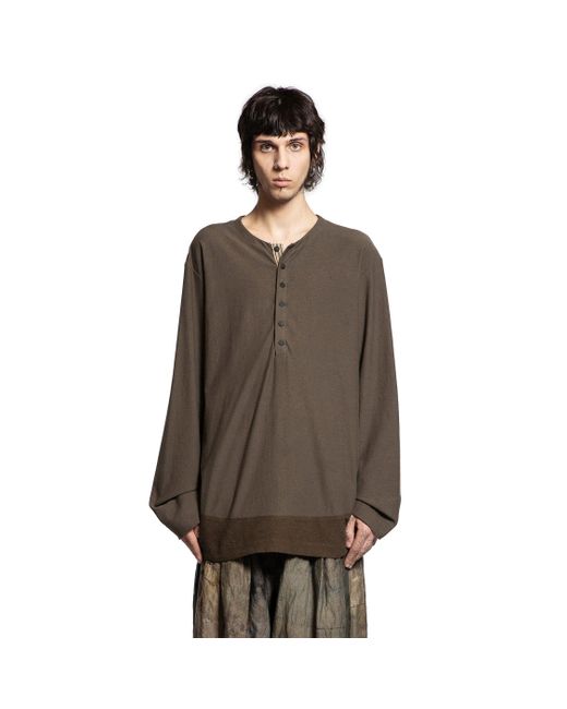 Ziggy Chen Brown Henley Neck Long Sleeve T-Shirt for men