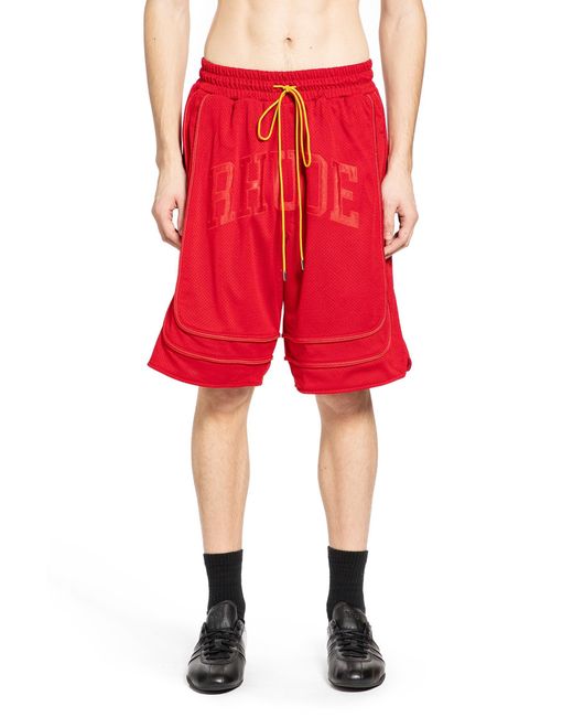 Rhude Red Baggy Mesh Collegiate Shorts for men