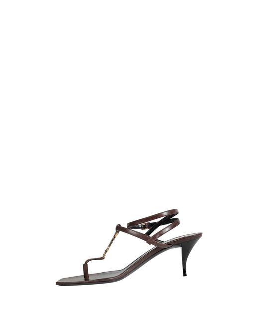 Saint Laurent Brown Cassandre Leather Sandals
