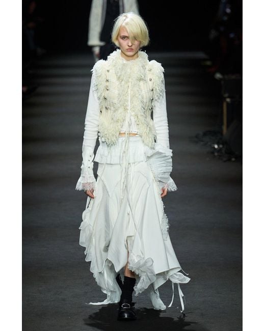 Ann Demeulemeester White Tessie Serafino Dress With Chiffon Ruffles