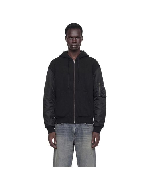MM6 by Maison Margiela Black Jersey And Nylon Zip-Up Hoodie for men