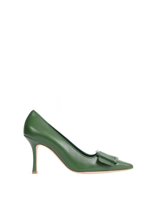Manolo Blahnik Green Maysalepump 90 Buckle Detail Pumps
