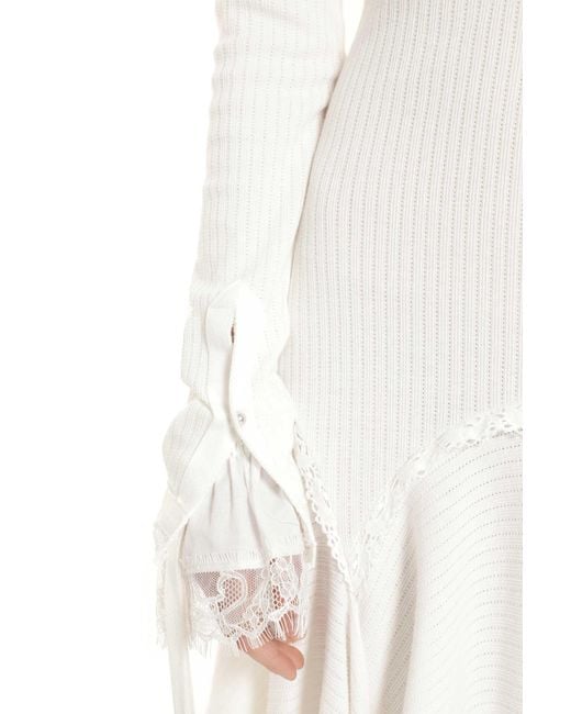 Ann Demeulemeester White Tessie Serafino Dress With Chiffon Ruffles