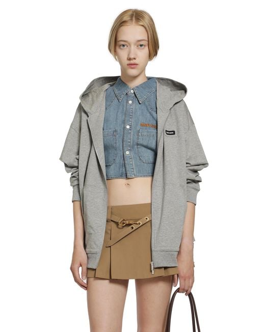Miu Miu Gray Cotton Jersey-Zip-Up Hoodie