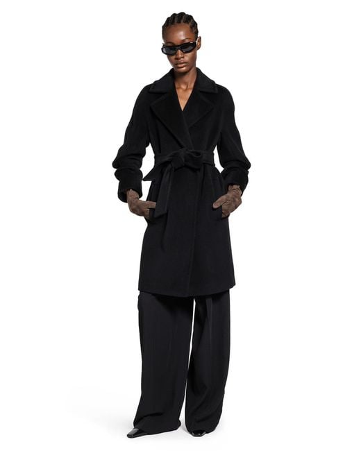 Max Mara Black Wool Beaver Cloth Robe Coat