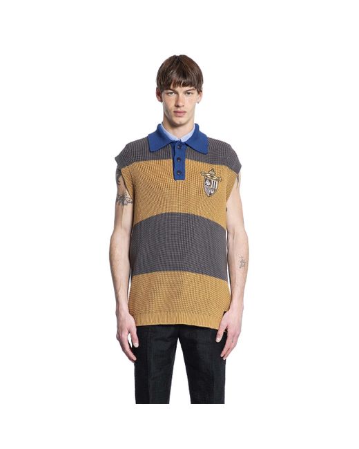 Fendi Gray Striped Crest Logo Polo Gilet for men