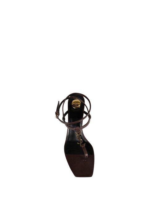 Saint Laurent Brown Cassandre Leather Sandals
