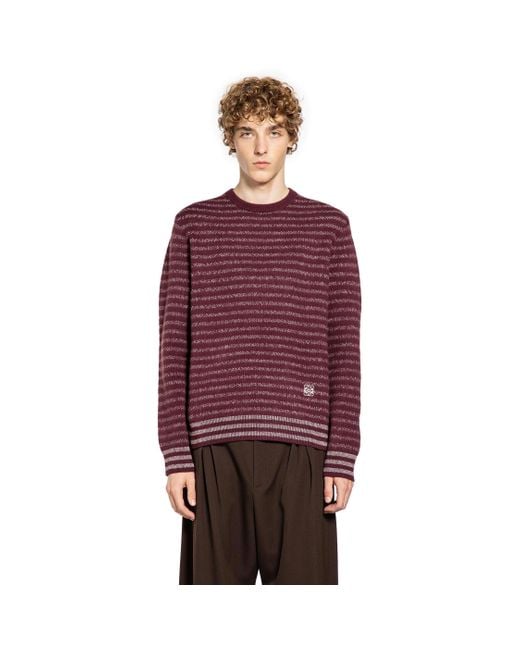 Loewe Red Wool Striped Crewneck Knitwear for men
