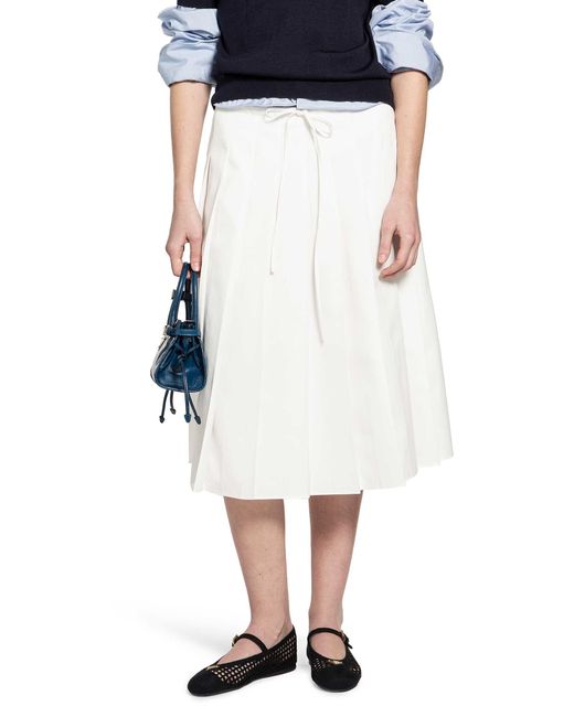Prada White Pleated Midi Skirt