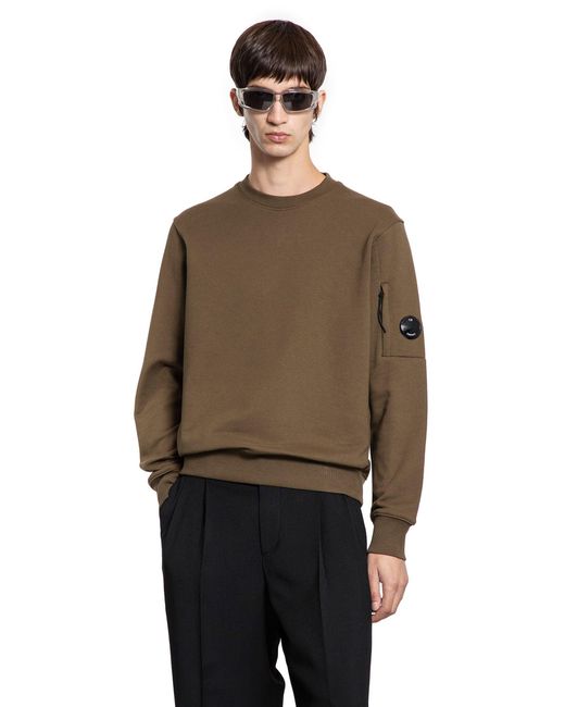 C P Company Brown Diagonal Raised Fleece Lens Sweatshirt for men