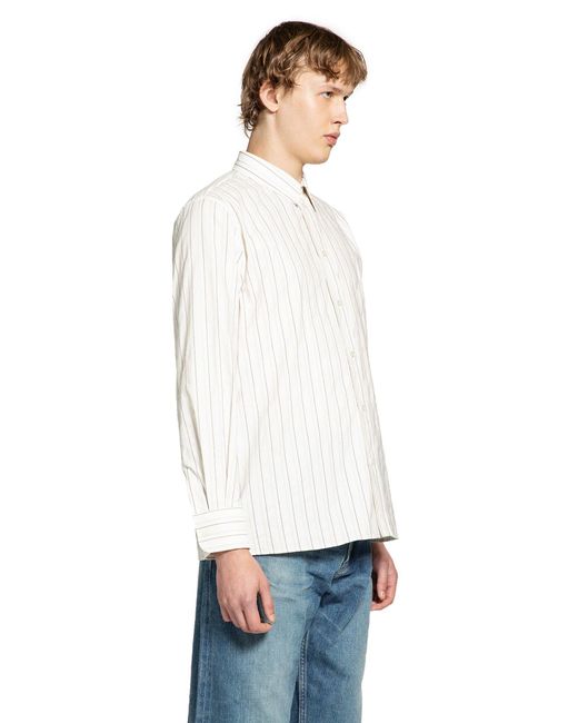 Saint Laurent White Cassandre Striped Shirt for men