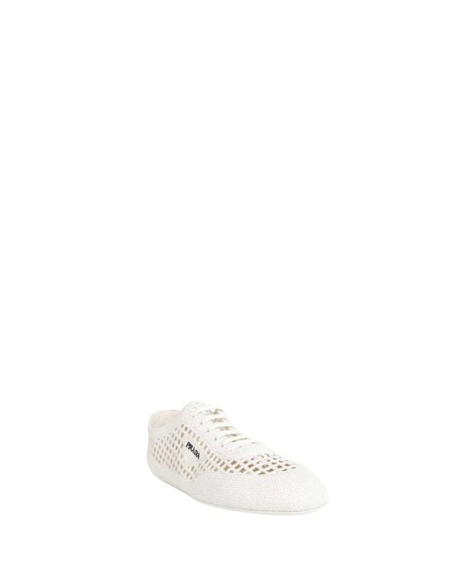 Prada White Collapse Crochet Laced Sneakers