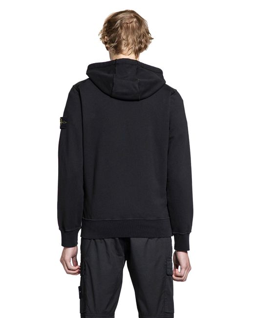 Stone Island Black 6100061 Cotton Fleece Hooded Zip Sweatshirt for men