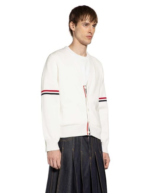 Thom Browne White Rwb Milano Stitch Cardigan for men