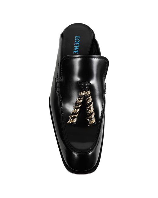 Loewe Black Brushed Leather Edge Loafer Mules