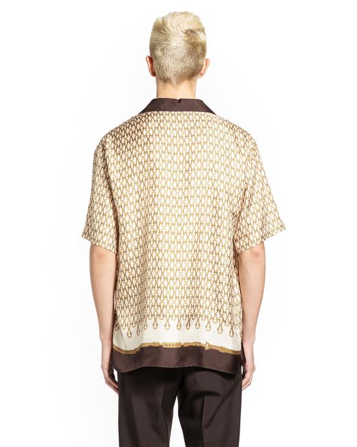 Gucci Natural Equestrian Silk Twill Bowling Shirt for men