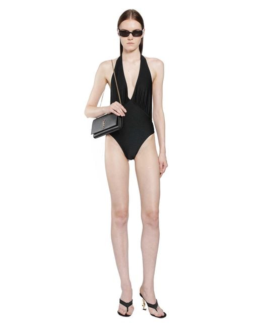 Saint Laurent Black Backless Halter Swimsuit