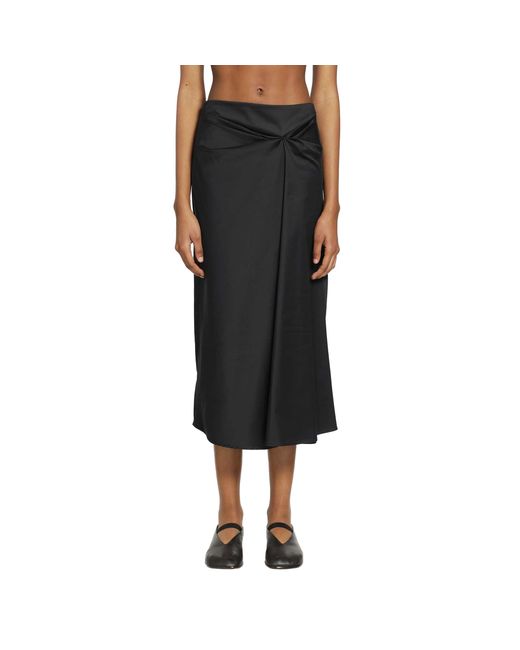 Max Mara Black Cotton Satin Midi Skirt