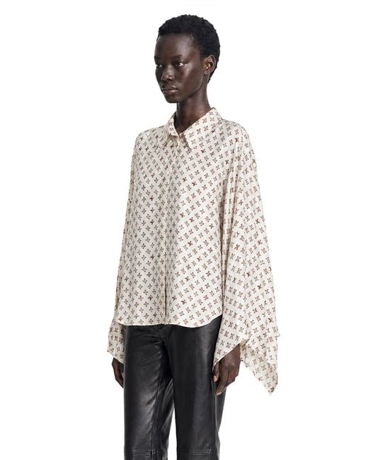 Max Mara White Oversized Printed Silk Shirt