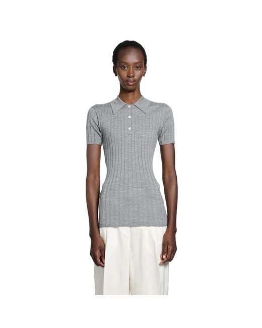 Totême Blue Ribbed Cashmere Silk Polo