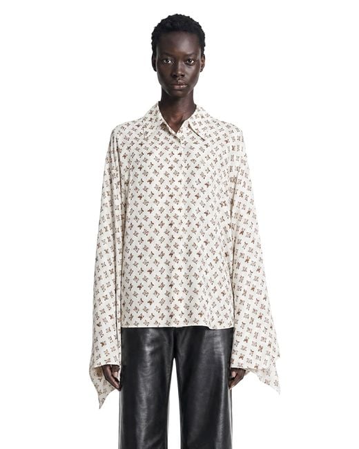 Max Mara White Oversized Printed Silk Shirt