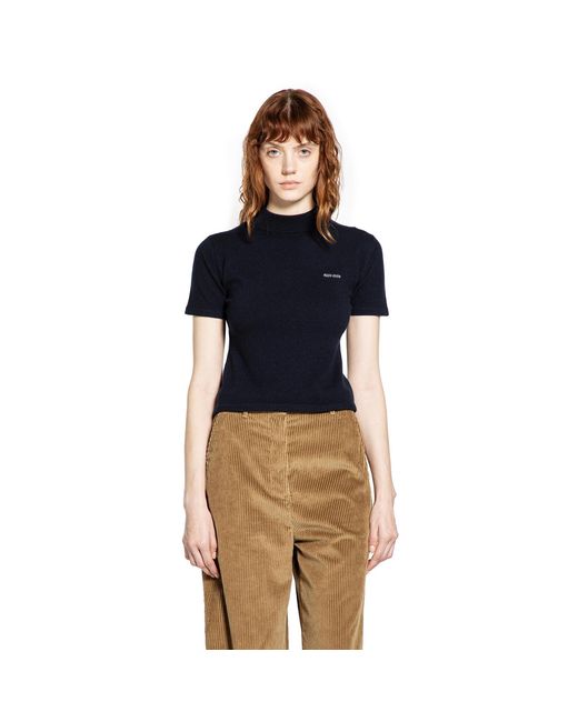 Miu Miu Blue Cashmere Short Sleeve Sweater