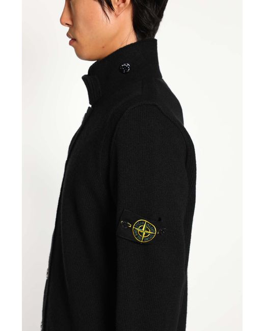 Stone Island Black High Neck Wool Blend Cardigan for men