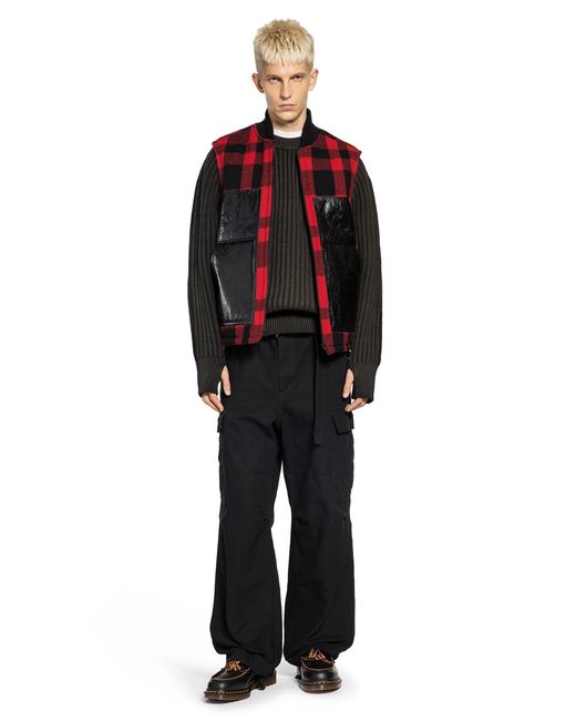 Junya Watanabe Red Check Wool Bomber Vest for men