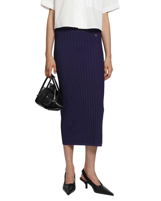 Versace Blue Stretch Viscose Mesh Knit Midi Skirt