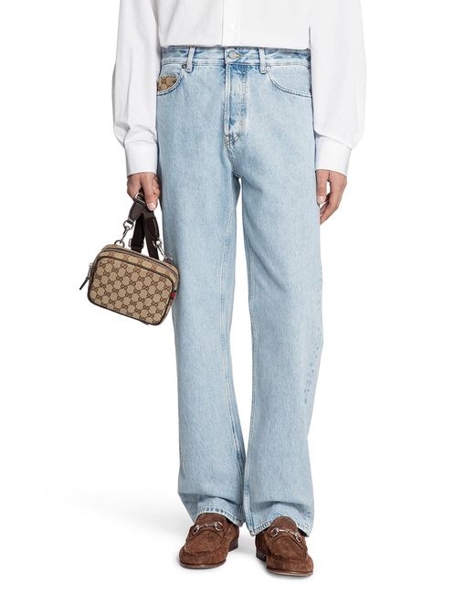 Gucci Men's Blue Denim And Gg Canvas Pocket Jeans