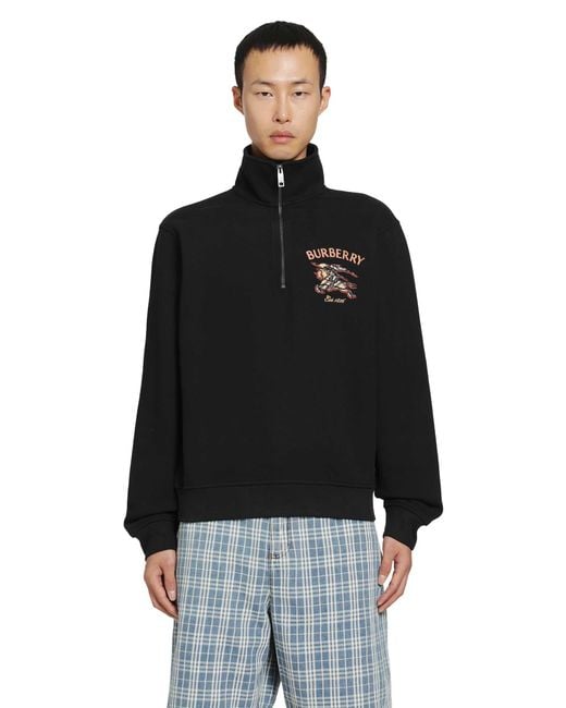 Burberry Black Knight Check Half-Zip Sweatshirt for men