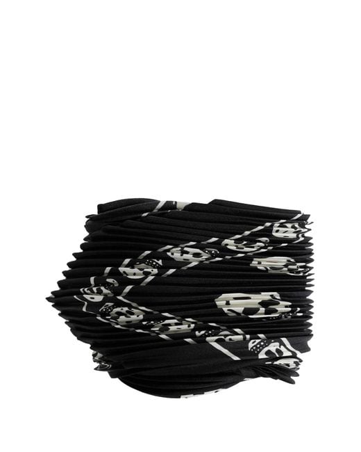 McQueen Black Pleated Skull Scarf