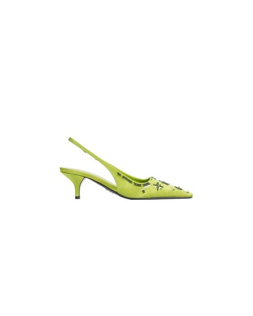 Prada Yellow Embroidered Satin Slingback Pumps